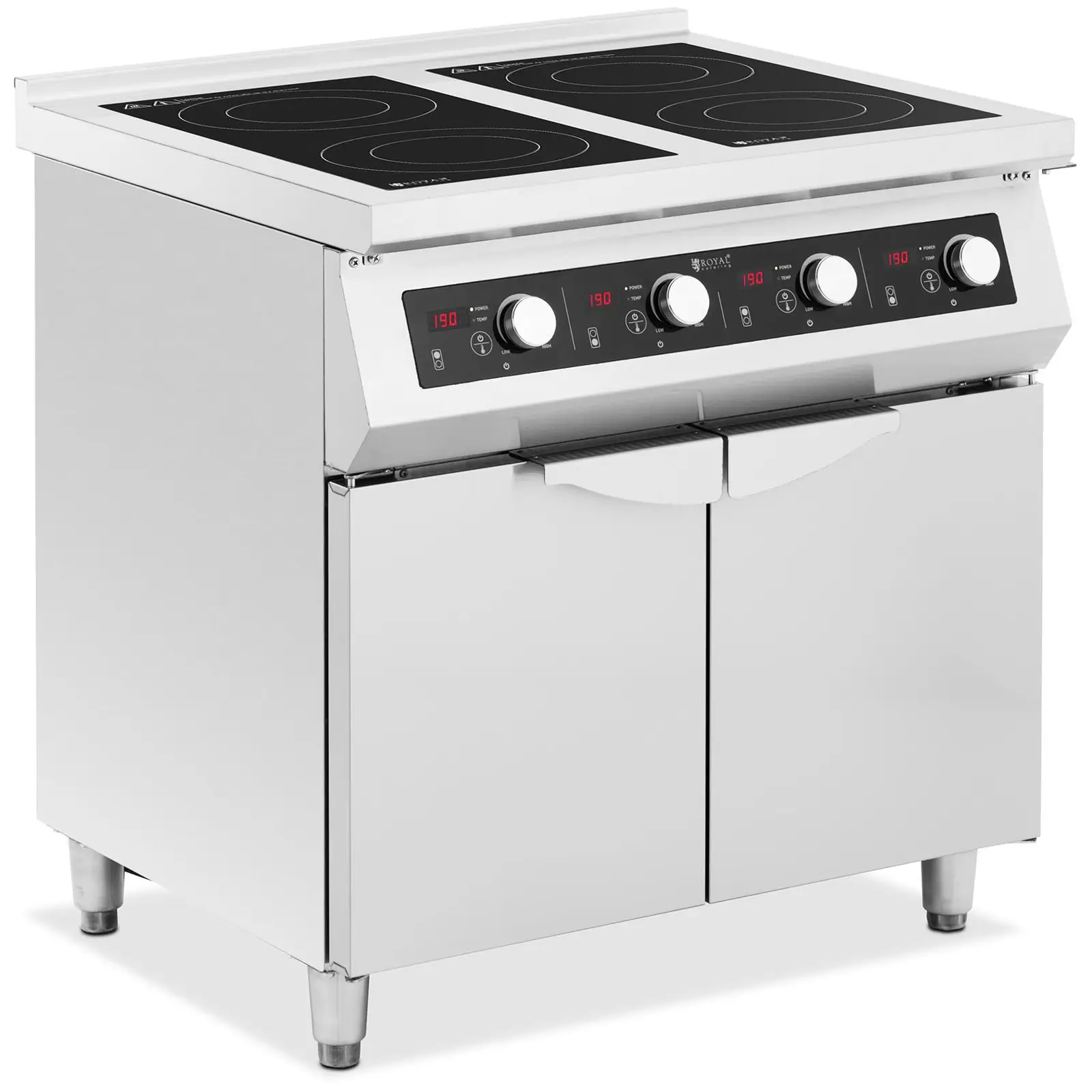 Induktionsspis - 17000 W - 4 kokplattor - 60–240 °C - Förvaringsutrymme - Royal Catering
