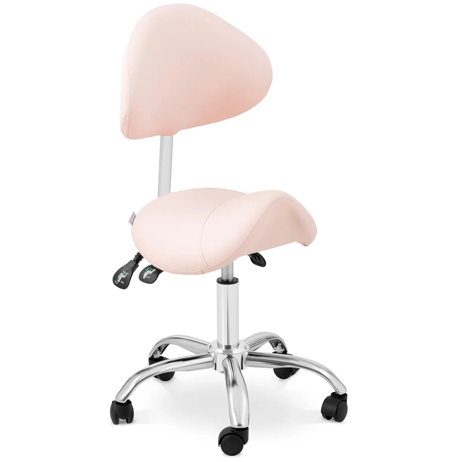 Sadelstol med ryggstöd - Höjdjusterbart ryggstöd och säte - 55–69 cm - 150 kg - Rosa, Silver