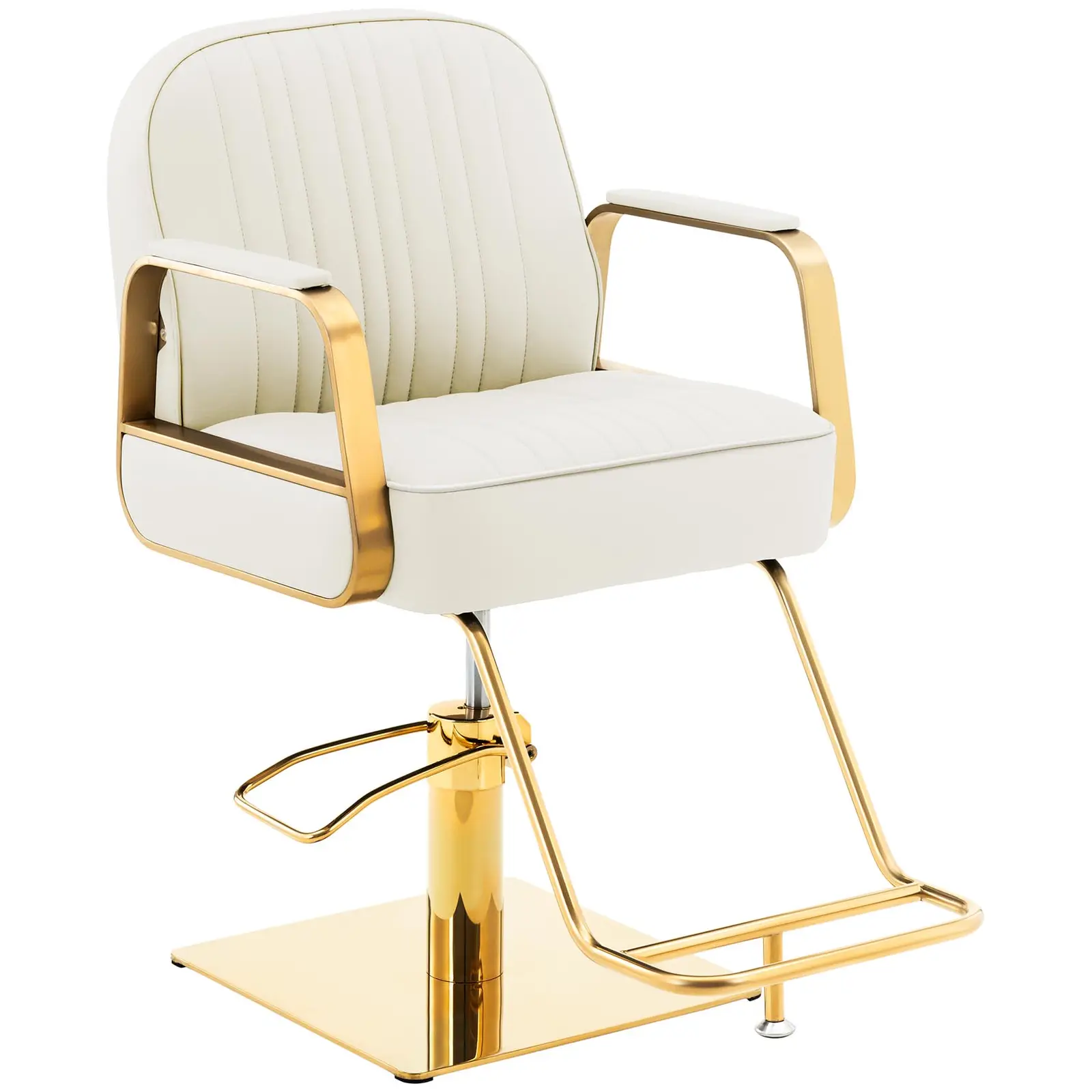 Frisörstol med fotstöd - 920–1070 mm - 200 kg - Creme / Guldfärgad