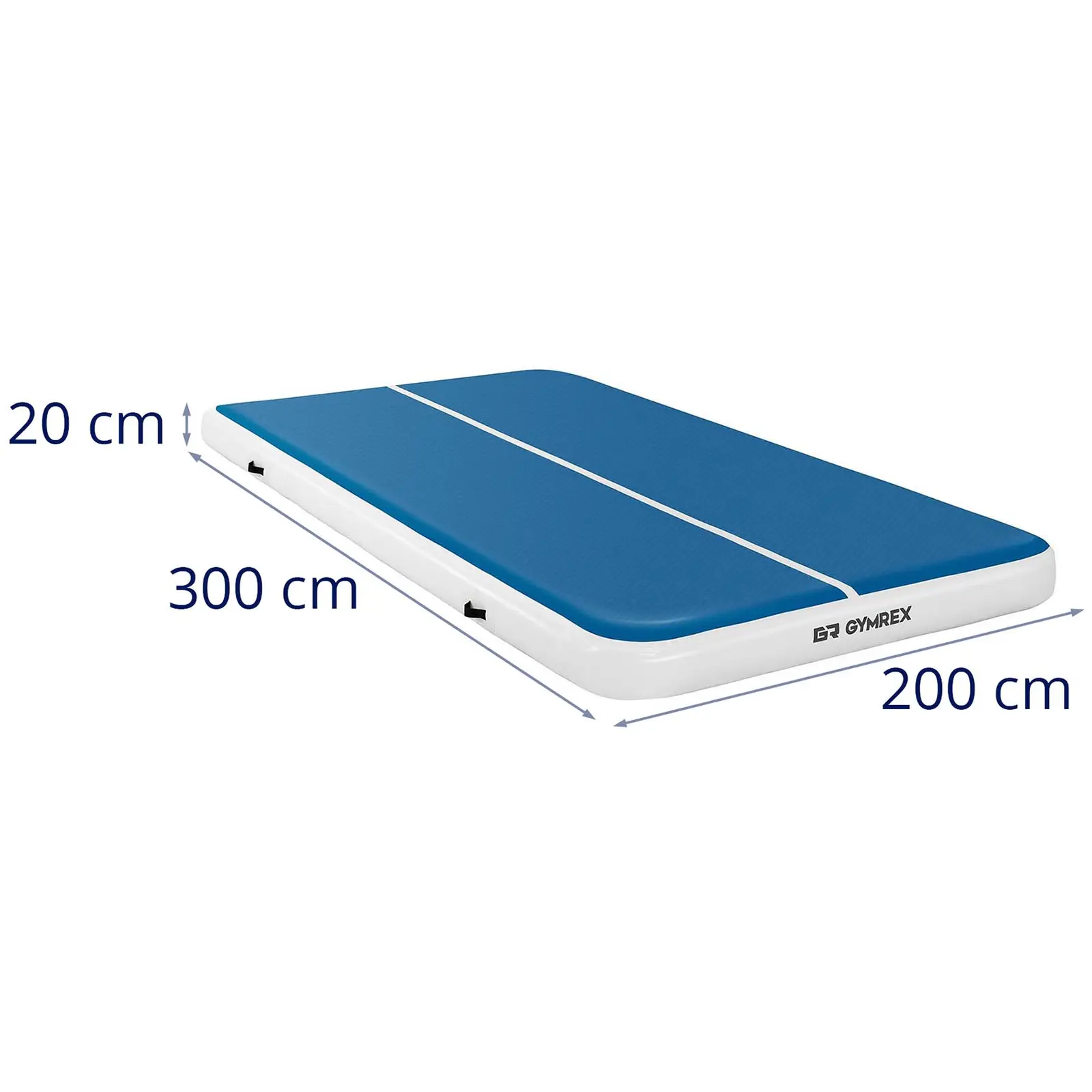 Uppblåsbar gymnastikmatta - 300 x 200 x 20 cm - blå och vit