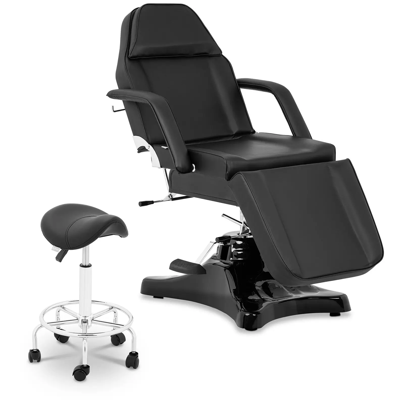 Behandlingsbänk Bergamo - svart + sadelstol med ryggstöd Frankfurt - svart - Set